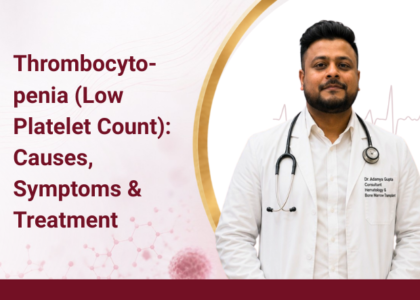 Low platelet count illustration representing thrombocytopenia treatment by Dr. Adamya Gupta.